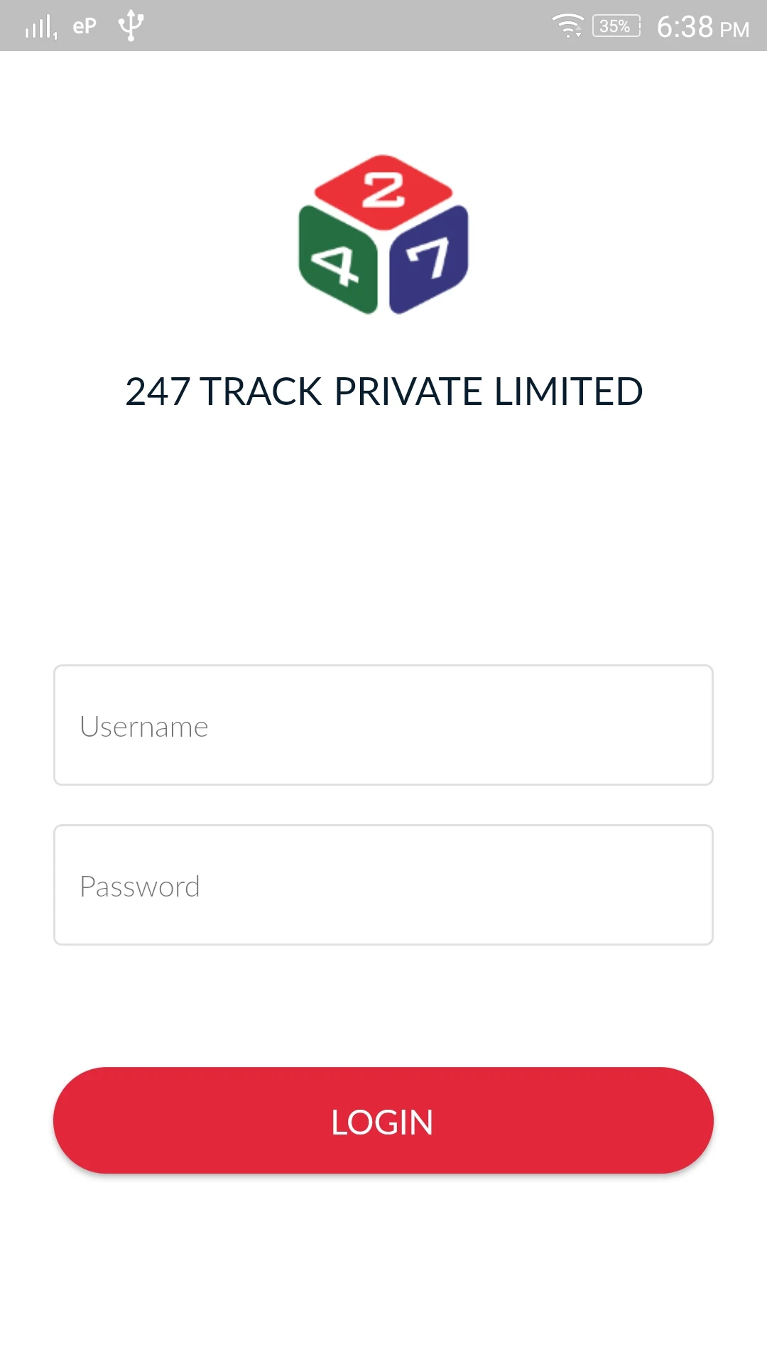 247 Track's sign-in screen on Android in 2018: the app's logo and name above a username and password form.